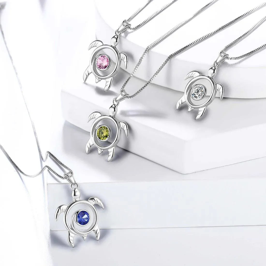 Turtle Birthstone August Peridot Necklace Pendant Women Girls Jewelry Birthday Gift