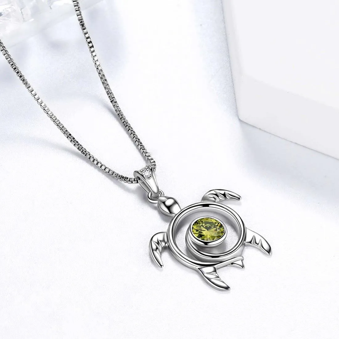 Turtle Birthstone August Peridot Necklace Pendant Women Girls Jewelry Birthday Gift