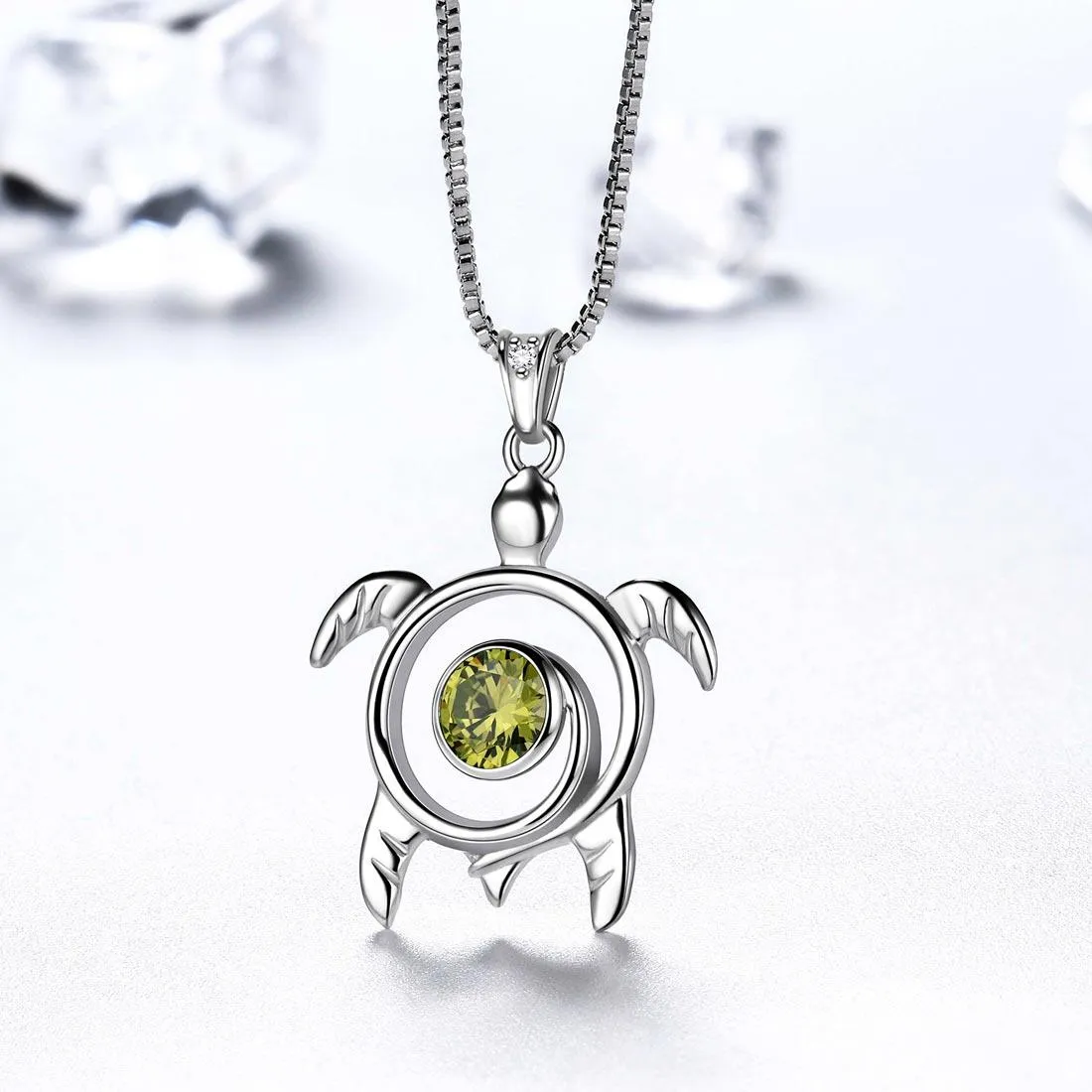 Turtle Birthstone August Peridot Necklace Pendant Women Girls Jewelry Birthday Gift