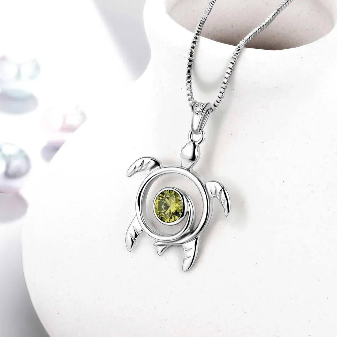 Turtle Birthstone August Peridot Necklace Pendant Women Girls Jewelry Birthday Gift