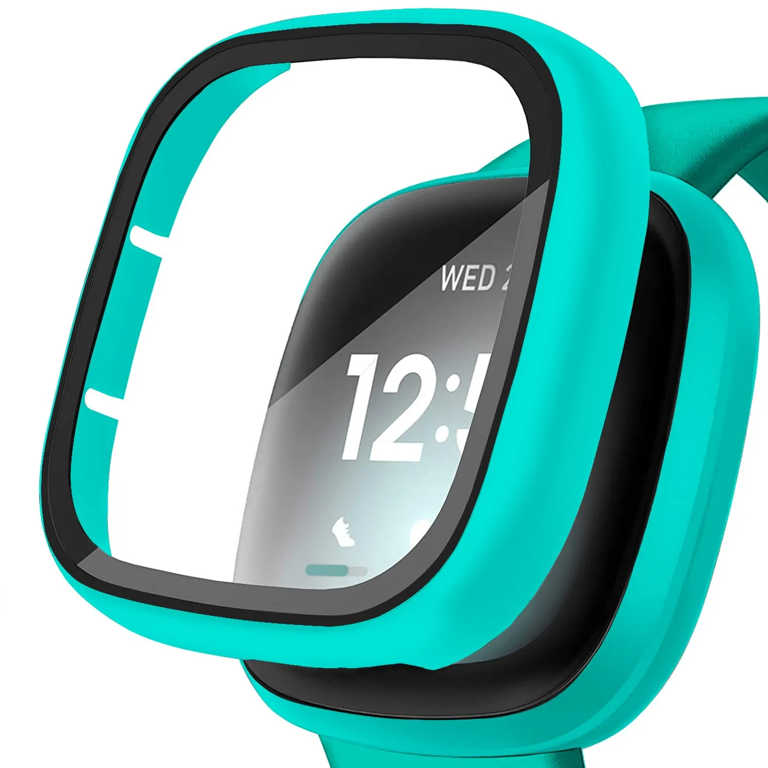 Ultra-Thin Glass Screen Protector Compatible With Fitbit Versa 3/Sense Soft Protective Case All-Around Full Cover Bumper Shell