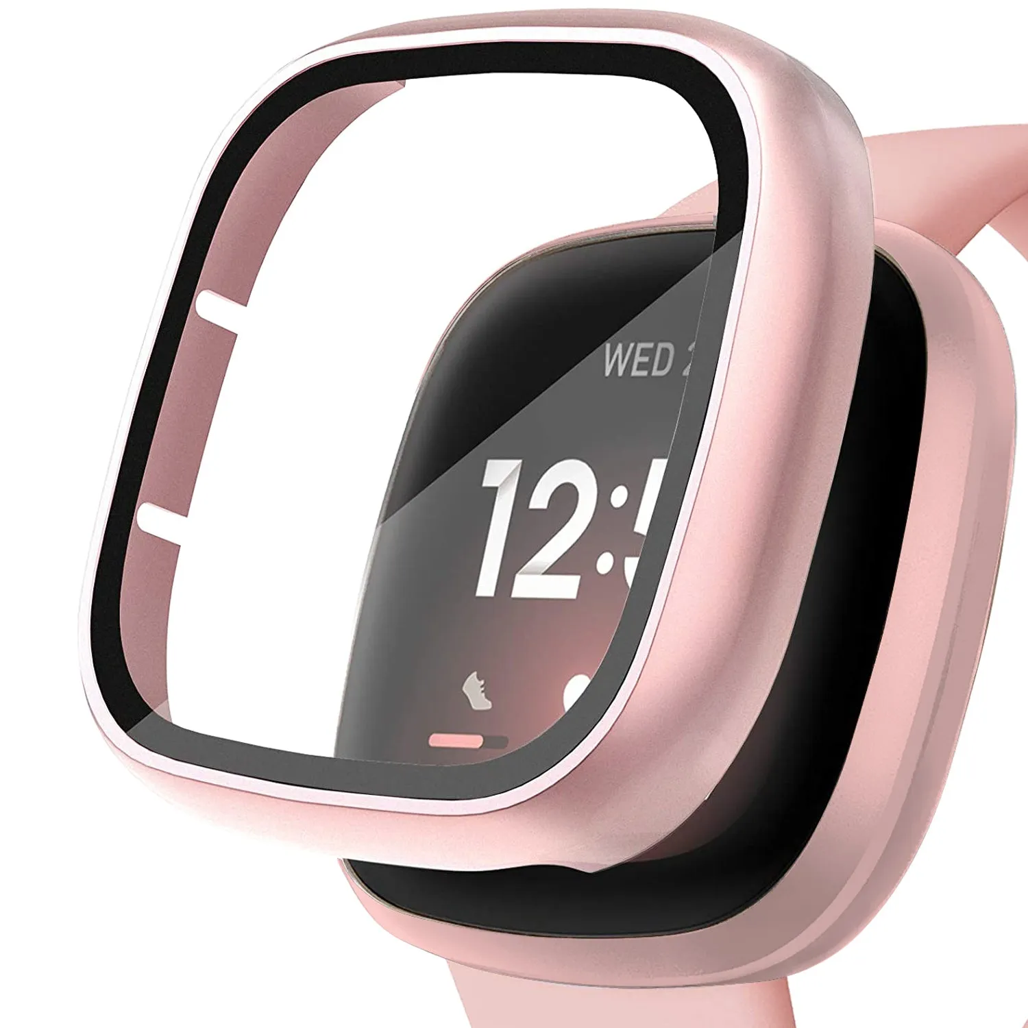 Ultra-Thin Glass Screen Protector Compatible With Fitbit Versa 3/Sense Soft Protective Case All-Around Full Cover Bumper Shell