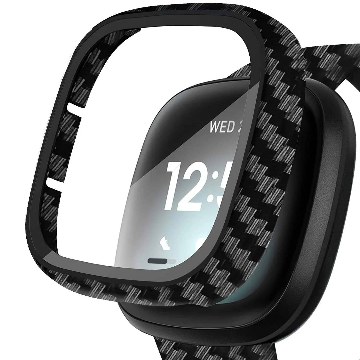 Ultra-Thin Glass Screen Protector Compatible With Fitbit Versa 3/Sense Soft Protective Case All-Around Full Cover Bumper Shell