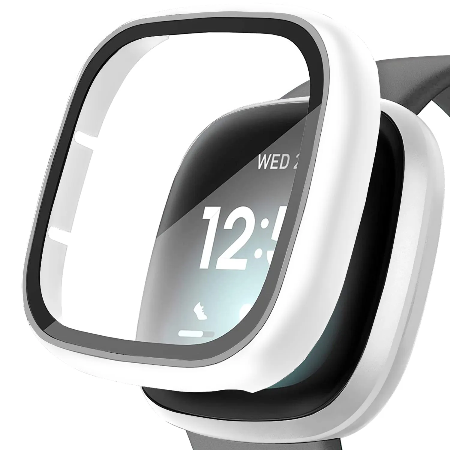 Ultra-Thin Glass Screen Protector Compatible With Fitbit Versa 3/Sense Soft Protective Case All-Around Full Cover Bumper Shell