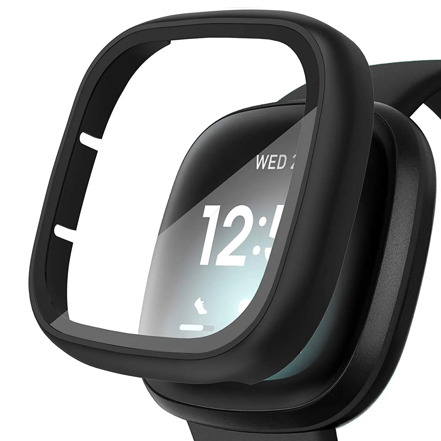 Ultra-Thin Glass Screen Protector Compatible With Fitbit Versa 3/Sense Soft Protective Case All-Around Full Cover Bumper Shell
