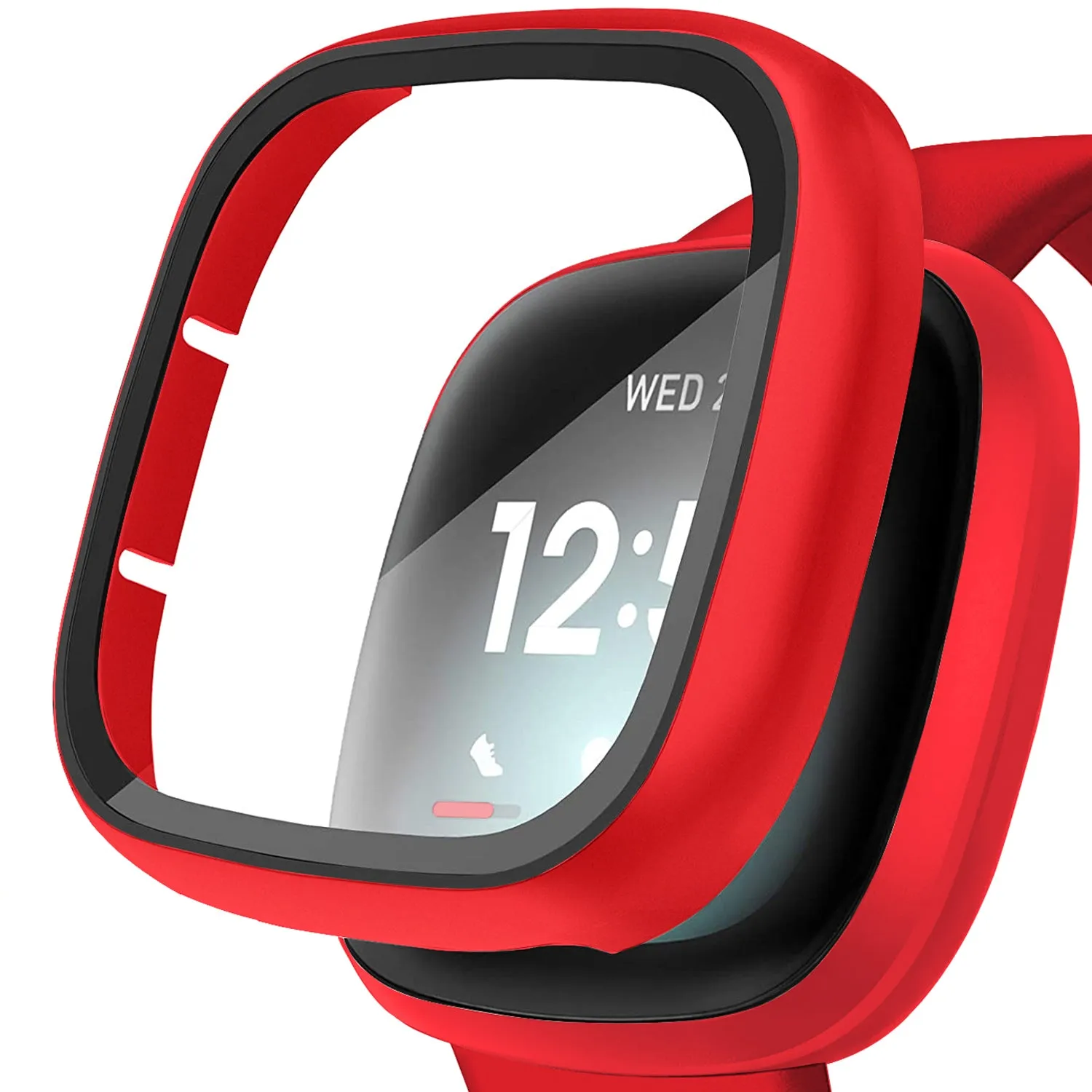 Ultra-Thin Glass Screen Protector Compatible With Fitbit Versa 3/Sense Soft Protective Case All-Around Full Cover Bumper Shell