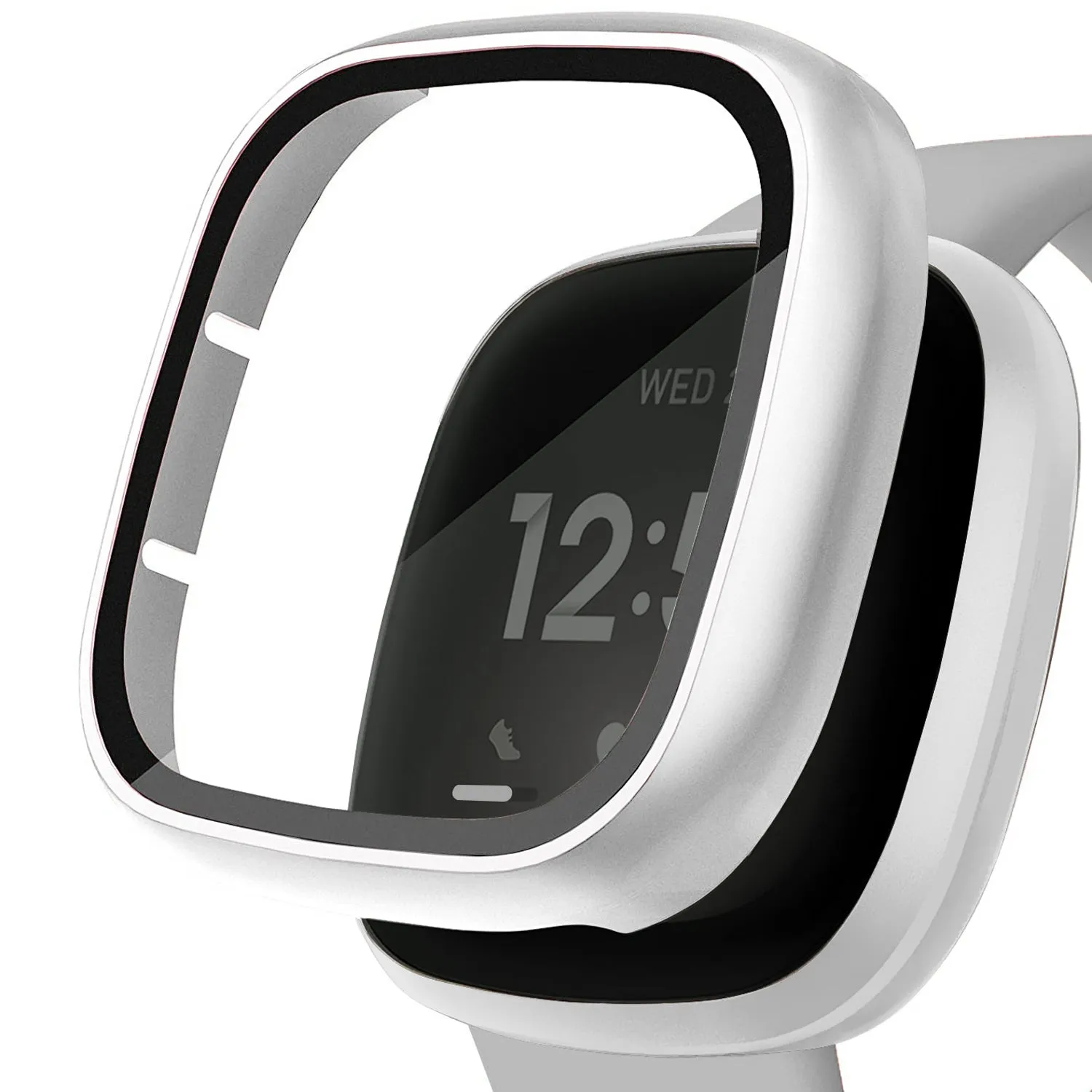 Ultra-Thin Glass Screen Protector Compatible With Fitbit Versa 3/Sense Soft Protective Case All-Around Full Cover Bumper Shell