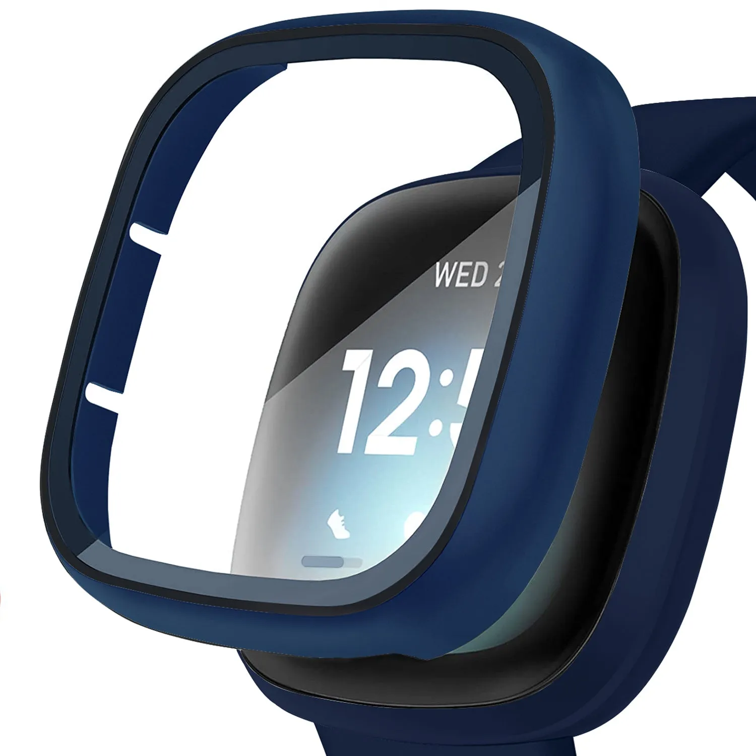 Ultra-Thin Glass Screen Protector Compatible With Fitbit Versa 3/Sense Soft Protective Case All-Around Full Cover Bumper Shell