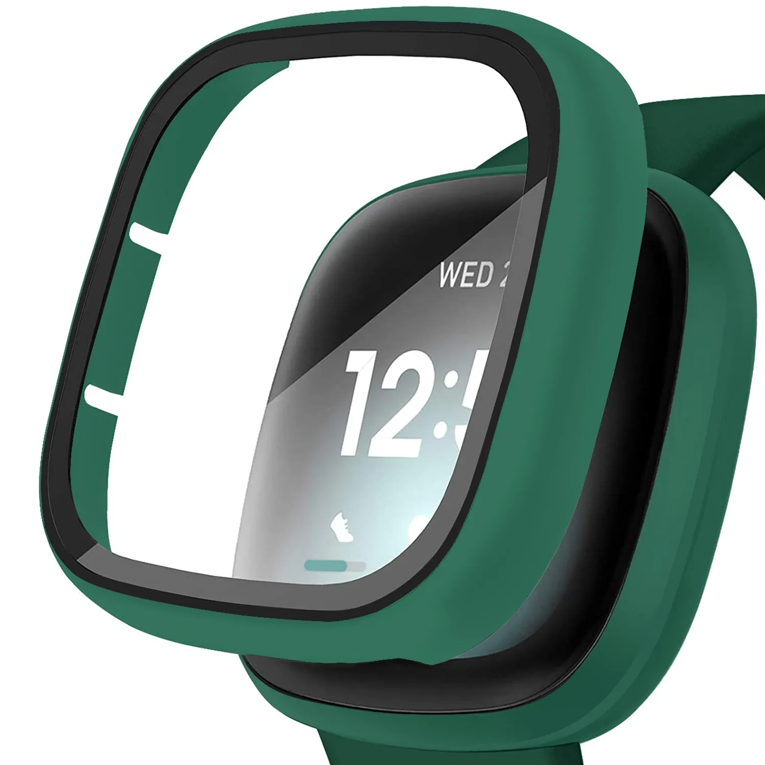 Ultra-Thin Glass Screen Protector Compatible With Fitbit Versa 3/Sense Soft Protective Case All-Around Full Cover Bumper Shell