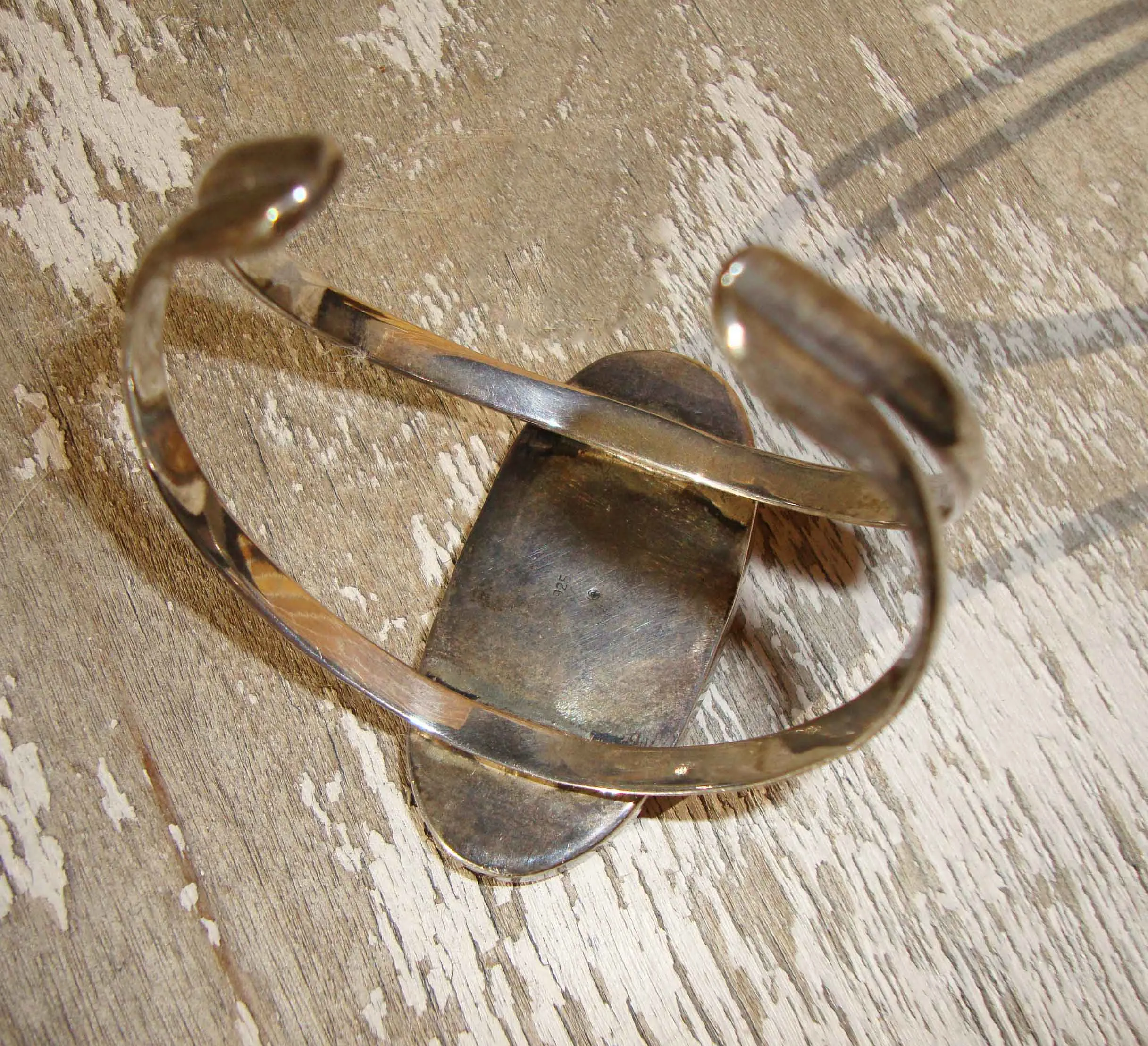Vintage 70s Zuni Cuff Bracelet Sterling Silver & Pink MOP Shell
