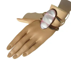 Vintage 70s Zuni Cuff Bracelet Sterling Silver & Pink MOP Shell