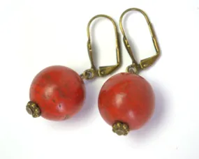 Vintage Earrings for Woman Genuine Red Coral Earrings dangle earrings red gemstone antique bronze accents Ukrainian ethnic jewelry