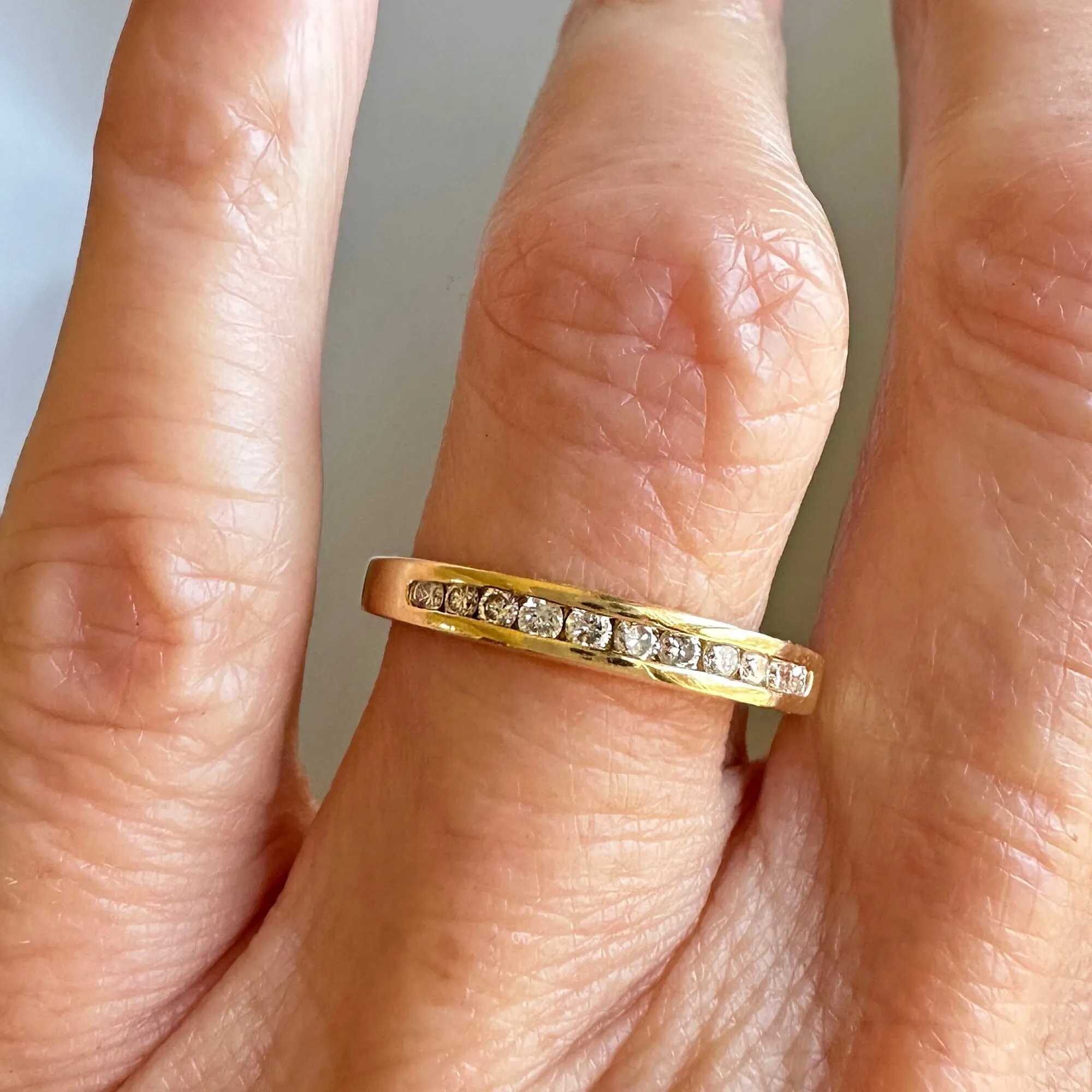 Vintage Half Eternity 14K Gold Diamond Wedding Ring Band