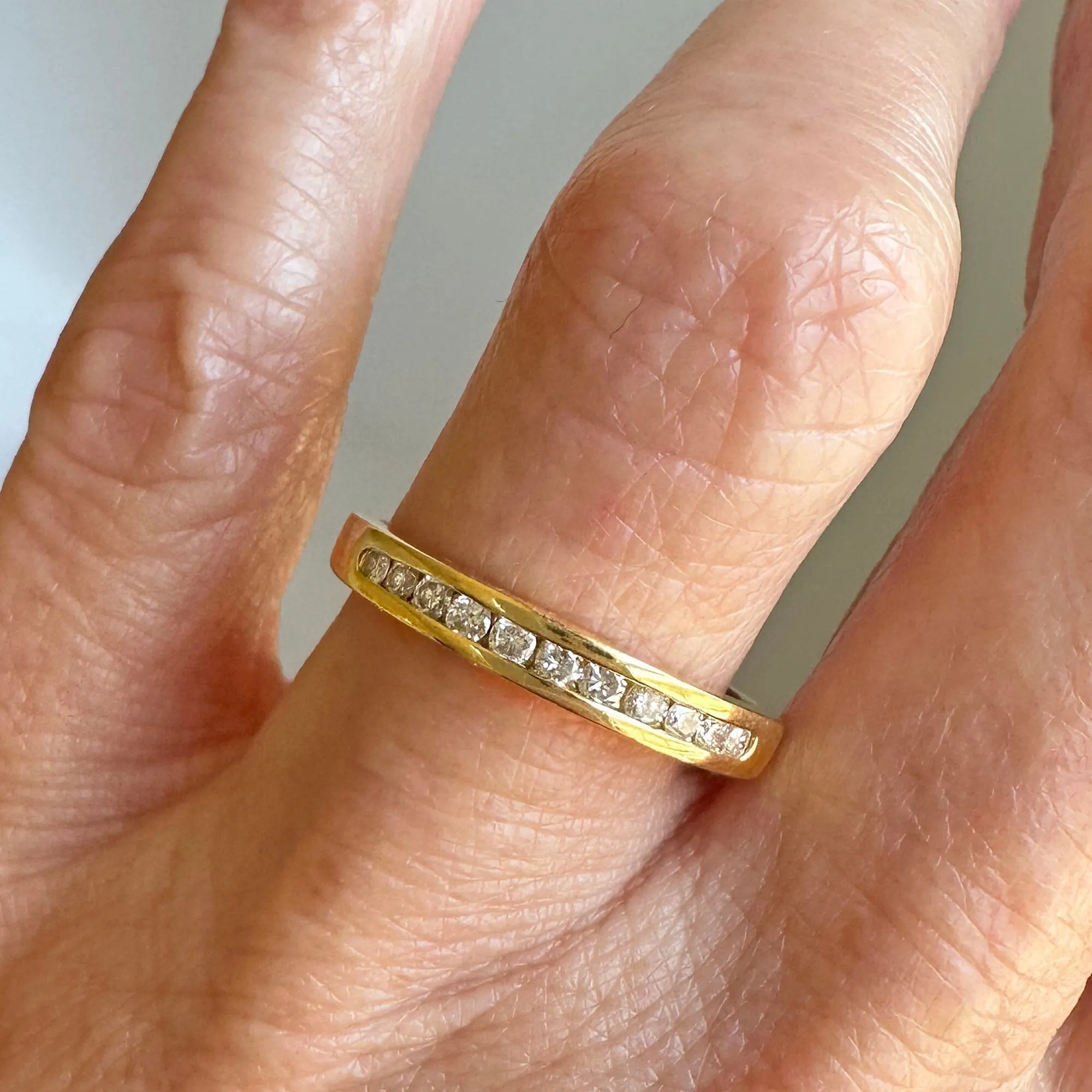 Vintage Half Eternity 14K Gold Diamond Wedding Ring Band