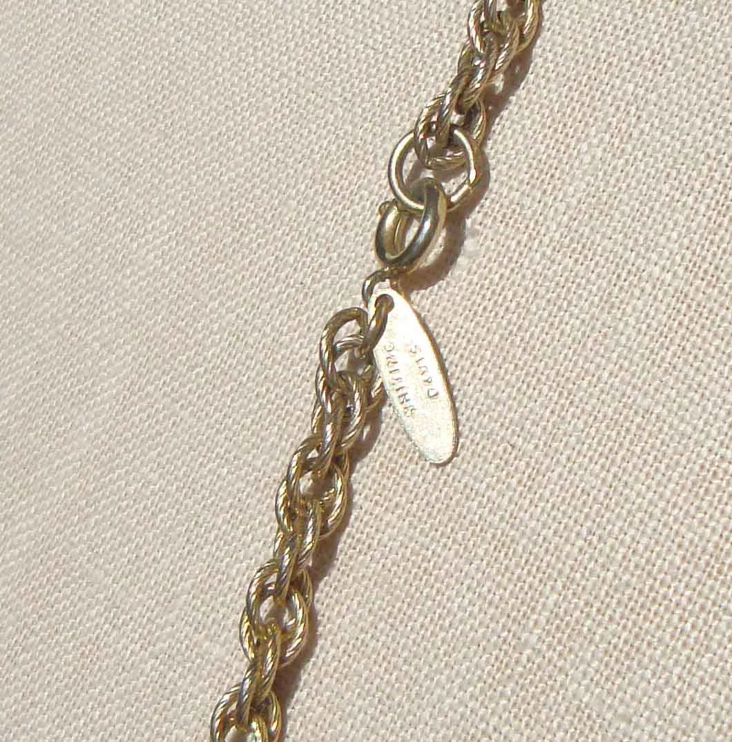Vintage Whiting & Davis Green Cat’s Eye Pendant Necklace