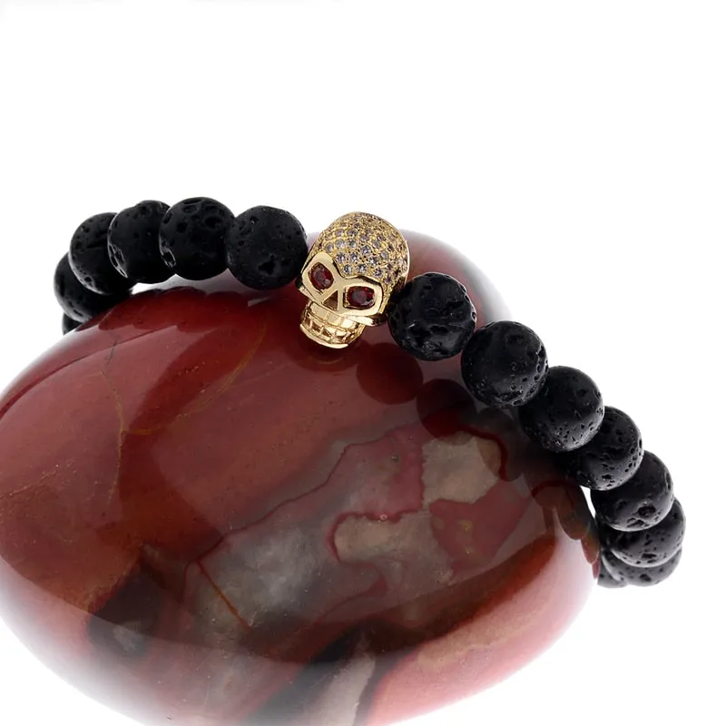 Volcanic Stone Micro Inlaid Diamond Skull Woven Bracelet
