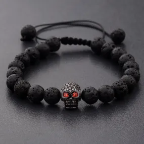 Volcanic Stone Micro Inlaid Diamond Skull Woven Bracelet
