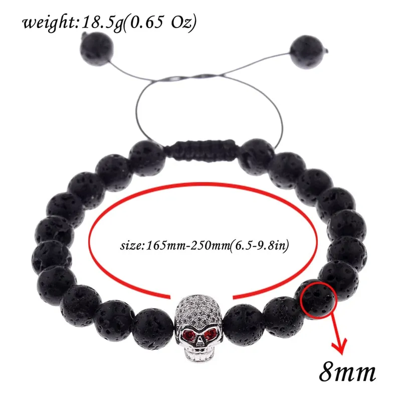 Volcanic Stone Micro Inlaid Diamond Skull Woven Bracelet