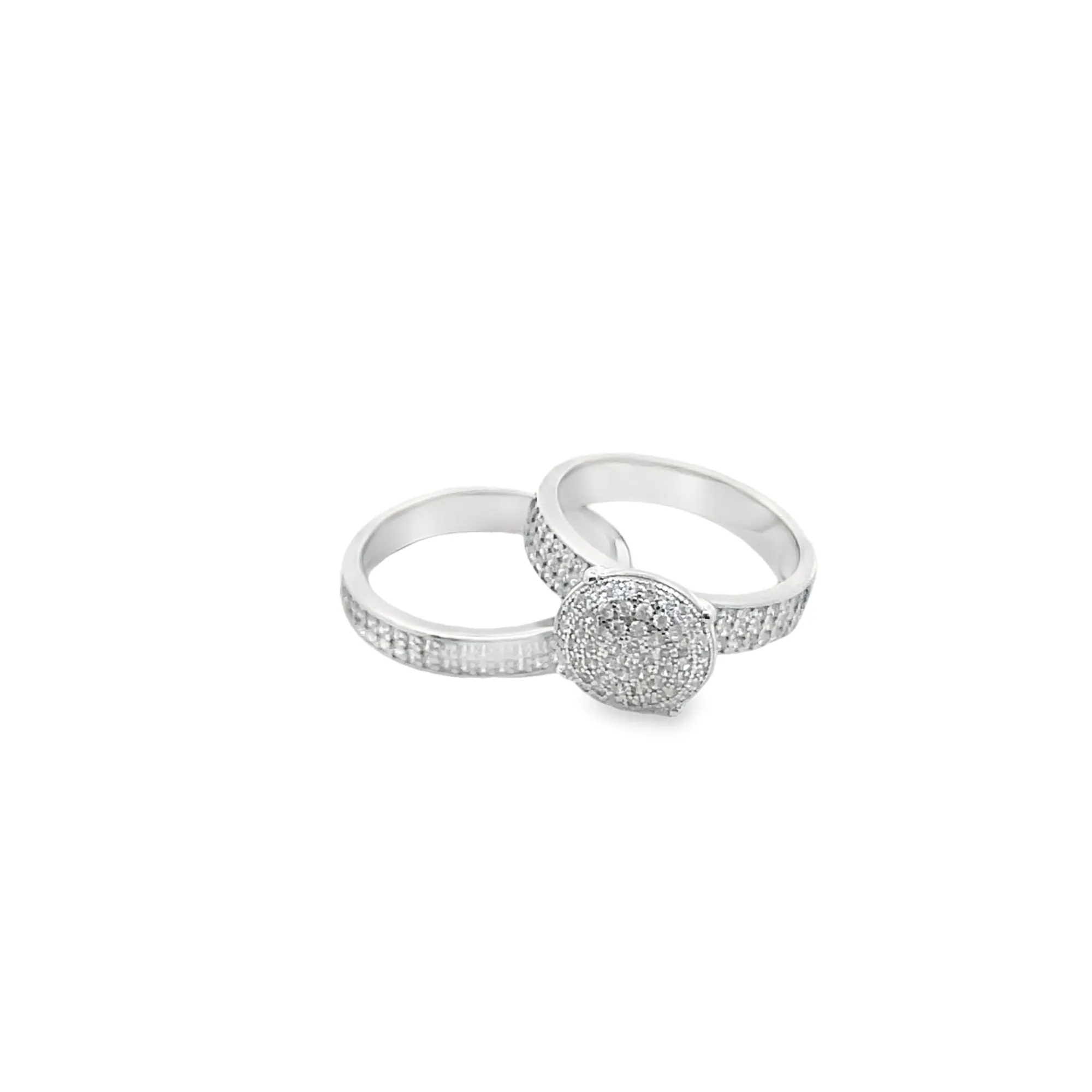 Wedding Thick Band and Engagement Ring Set