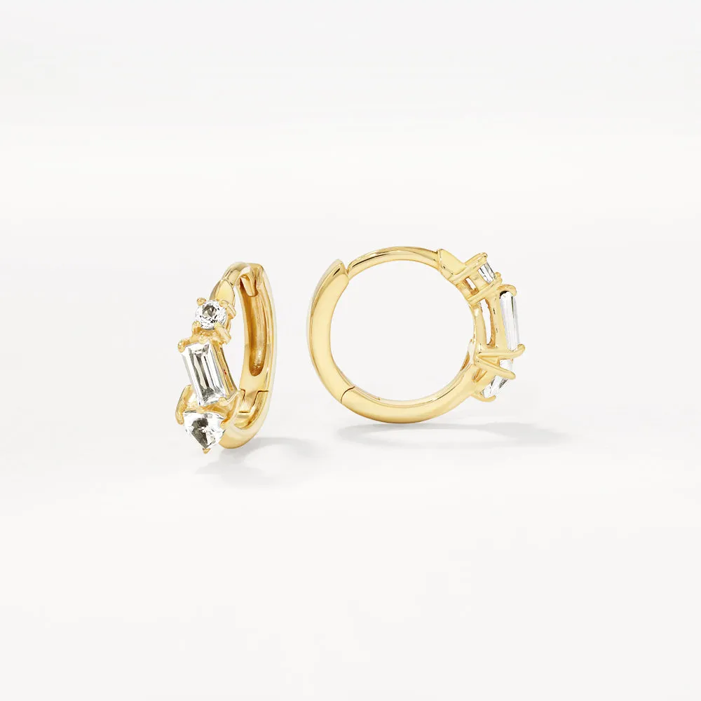 White Topaz Fancy Cut Huggies in Gold