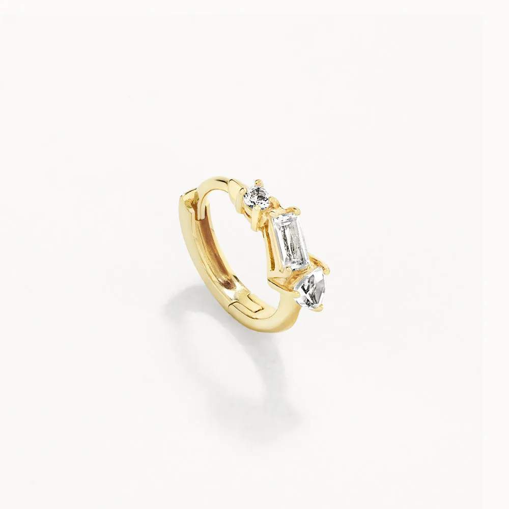 White Topaz Fancy Cut Huggies in Gold