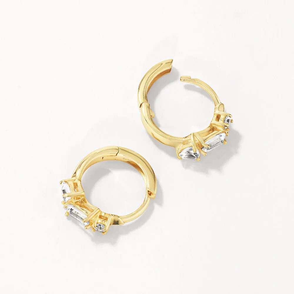 White Topaz Fancy Cut Huggies in Gold