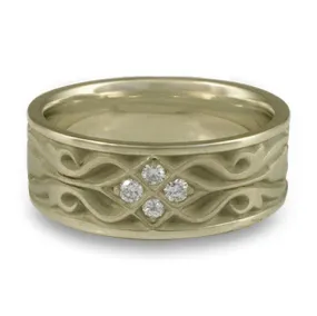 Wide Tulip Braid Wedding Ring with Diamonds in 18K White Gold
