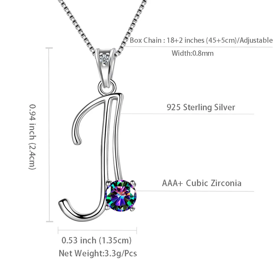 Women Initial J Letter Pendant Necklace Girl Name Jewelry Gift 925 Sterling Silver