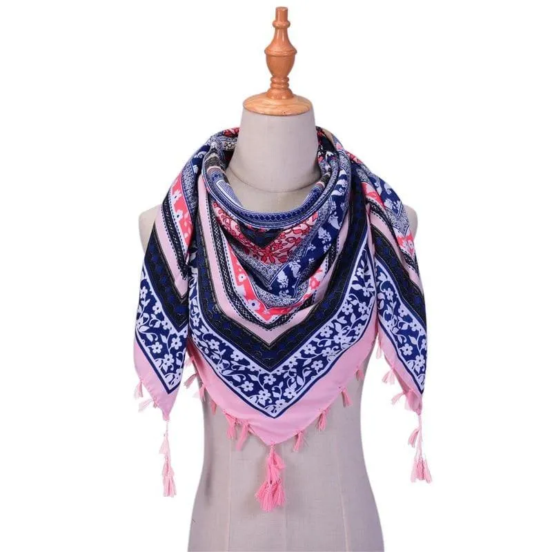 Wraps Cotton Print Tassels Scarf